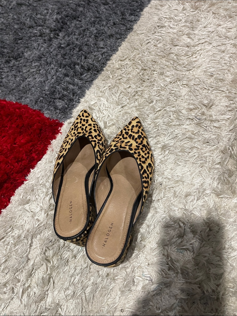 Halogen Leopard-Print Pointed Slip-On Mules - Tan & Black